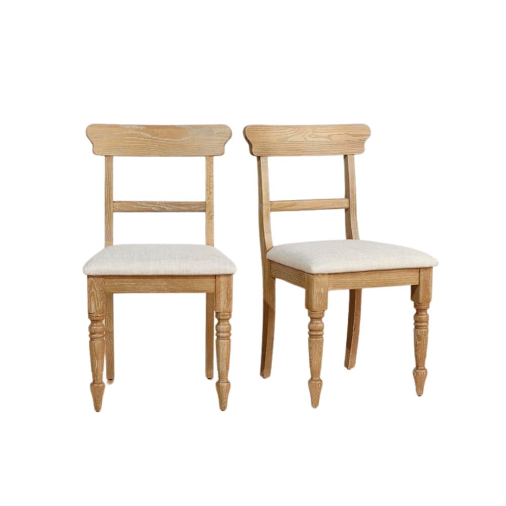 Wohnli Möbelsuche - Set aus 2 Stühlen aus Eiche und Premium-Leinen Beige