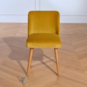 Set aus 2 Stühlen aus Gummibaumholz und Samt Mustard Yellow 49x83x53cm Holz Grau Robin des Bois Möbel Esszimmermöbel Stühle
