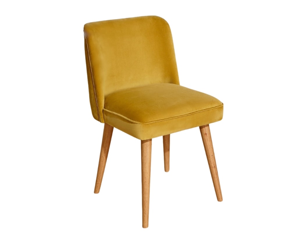 Wohnli Möbelsuche - Set aus 2 Stühlen aus Gummibaumholz und Samt Mustard Yellow