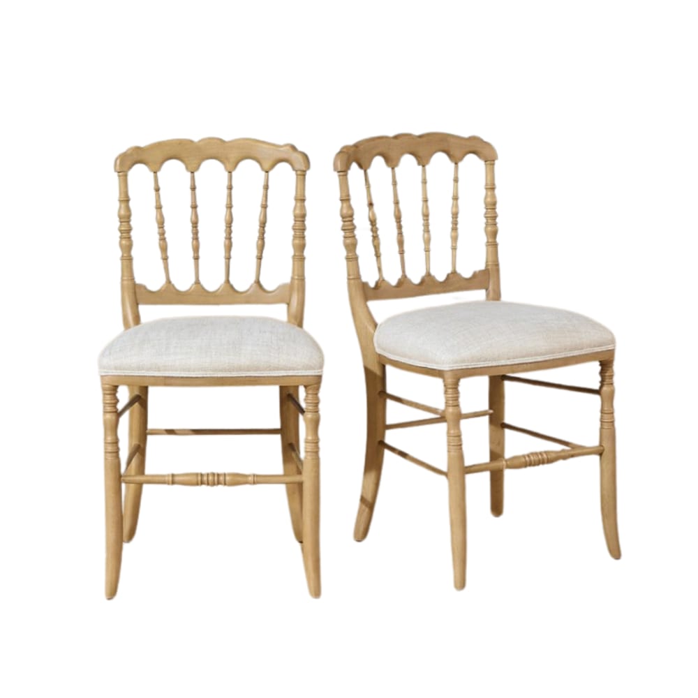Wohnli Möbelsuche - 2er-Set aus Eichen- und Leinenstühlen Beige