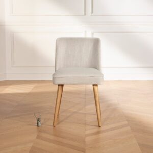 2er-Set Stühle aus Kautschukholz und feuerfestem Stoff Beige 49x83x53cm Holz Beige Robin des Bois Möbel Esszimmermöbel Stühle