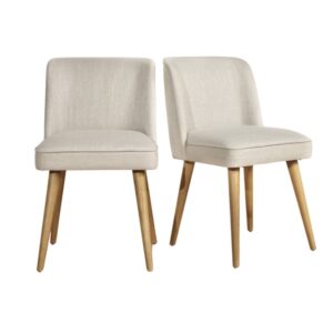 Wohnli Möbelsuche - 2er-Set Stühle aus Kautschukholz und feuerfestem Stoff Beige