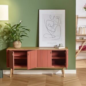 Eichenholz Buffet mit 4 Türen rose saumon 159x74x44cm Holz Grau Robin des Bois Möbel Esszimmermöbel Sideboards, Highboards & niedrige Anrichten
