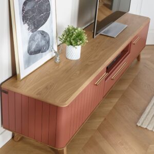 wohnli-moebel-suche-M24123382-1 Fernsehmöbel aus Eiche rose saumon 210x50x45cm Holz Grau Robin des Bois Möbel Wohnzimmermöbel TV-Möbel