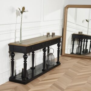 wohnli-moebel-suche-M24123387-1 Konsole mit 2 Schubladen und Eichenplatte schwarz 179x80x40cm Holz Schwarz Robin des Bois Möbel Wohnzimmermöbel Konsolentische