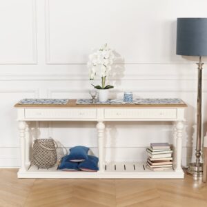 wohnli-moebel-suche-M24123388-1 Konsole mit 2 Schubladen und Eichenplatte weiß 179x80x40cm Holz Schwarz Robin des Bois Möbel Wohnzimmermöbel Konsolentische