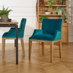 wohnli-moebel-suche-M24123396-1 Zeitgenössischer Stuhl aus Gummibaumholz und Samt Teal 56x85x57cm Holz Grau Robin des Bois Möbel Esszimmermöbel Stühle