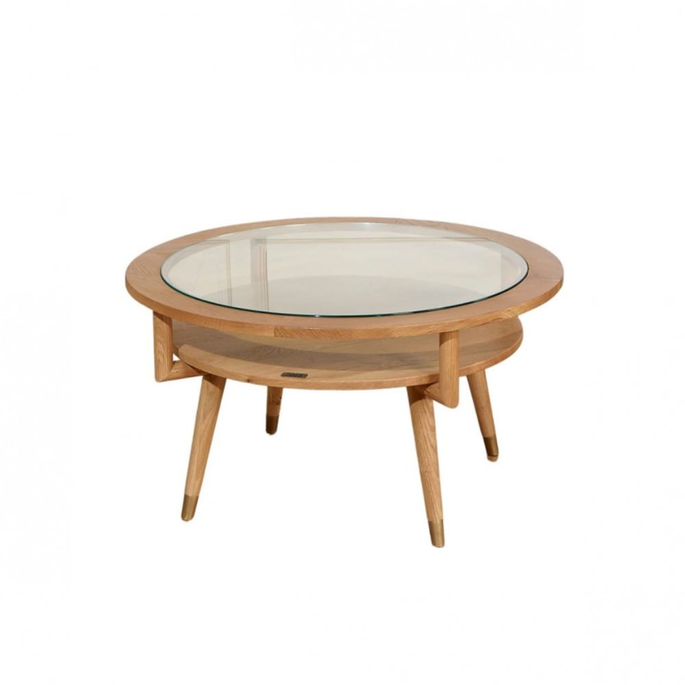 wohnli-moebel-suche-M24123407 Wohnli Möbelsuche - Runder Couchtisch aus massiver Eiche und gehärtetem Glas Beige