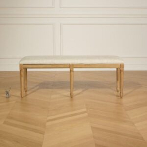 Bank oder Fußbank aus Massivholz und Leinen Beige 130x50x38cm Holz Beige Robin des Bois Möbel Esszimmermöbel Sitzbank und Holzbank