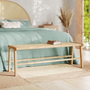 Bank 120 cm aus Teakholz und Rattangeflecht 120x43x40cm Rattan Beige Rendez-Vous Déco Möbel Esszimmermöbel Sitzbank und Holzbank