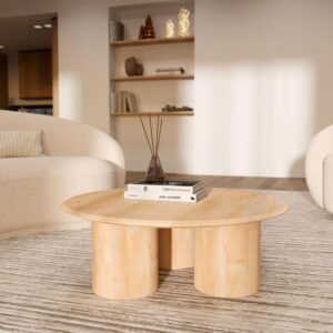 wohnli-moebel-suche-M24125682-1 Runder Couchtisch aus Mangoholz D90 cm 90x33x90cm Holz Beige Rendez-Vous Déco Möbel Wohnzimmermöbel Couchtische
