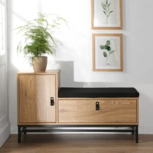 wohnli-moebel-suche-M24126094-1 Schuhbank mit 2 Ablagefächern L100 cm - Holzdekor hell 101x59x38cm Spanplatte Beige Calicosy Möbel Esszimmermöbel Sitzbank und Holzbank