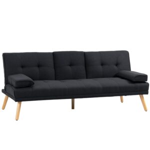 Schlafsofa 3er skandinavisch neigbar modular Anthrazit 181x78x77cm Stoff Grau Homcom Sofas und Sessel Sofas 2-Sitzer-Sofas & 3-Sitzer-Sofas