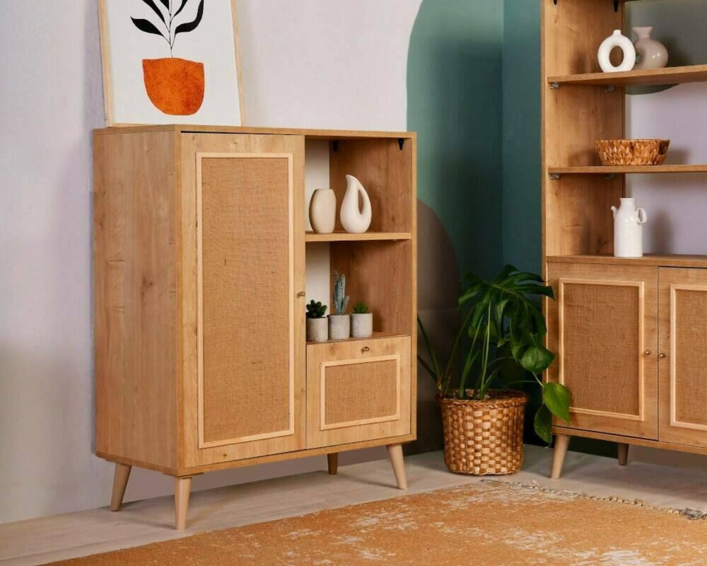 Kommode Holz eiche 90x40 h110 cm 90x110x40cm Holz Braun Dmora Möbel Esszimmermöbel Sideboards, Highboards & niedrige Anrichten