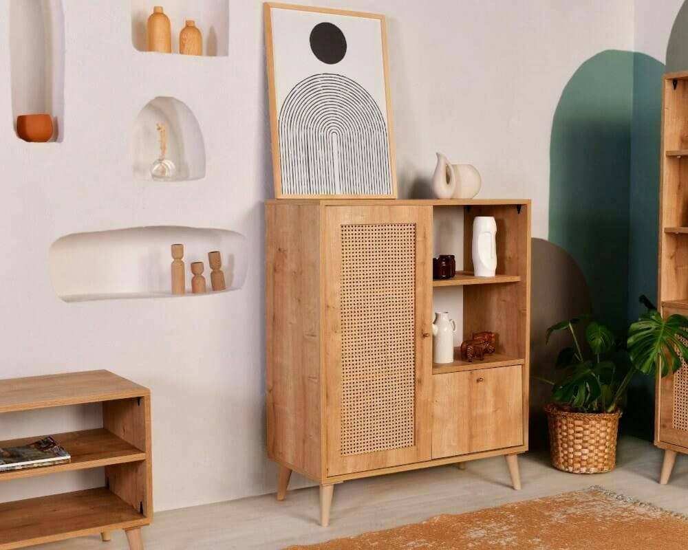 Kommode Holz eiche 90x40 h110 cm 90x110x40cm Holz Braun Dmora Möbel Esszimmermöbel Sideboards, Highboards & niedrige Anrichten