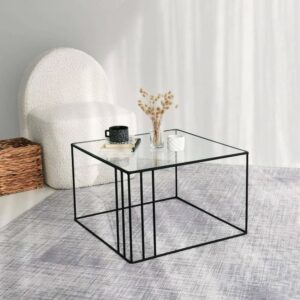 Couchtisch aus schwarzem Metall 55x55x36h cm 55x36x55cm Metall Schwarz Dmora Möbel Wohnzimmermöbel Couchtische