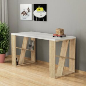 wohnli-moebel-suche-M24128423-1 Schreibtisch Holzeffekt weiße eiche 140x60 h75 cm 140x75x60cm Holz Weiß Dmora Möbel Büromöbel Schreibtische