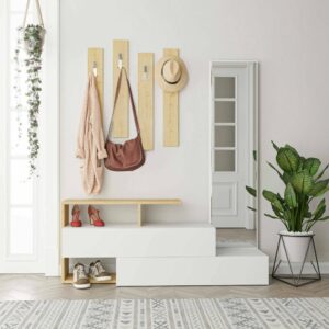 Eingangsmöbel Holzeffekt weiße eiche 137x35 h55 cm 137x55x35cm Holz Weiß Dmora Möbel Flurmöbel Dielenbänke