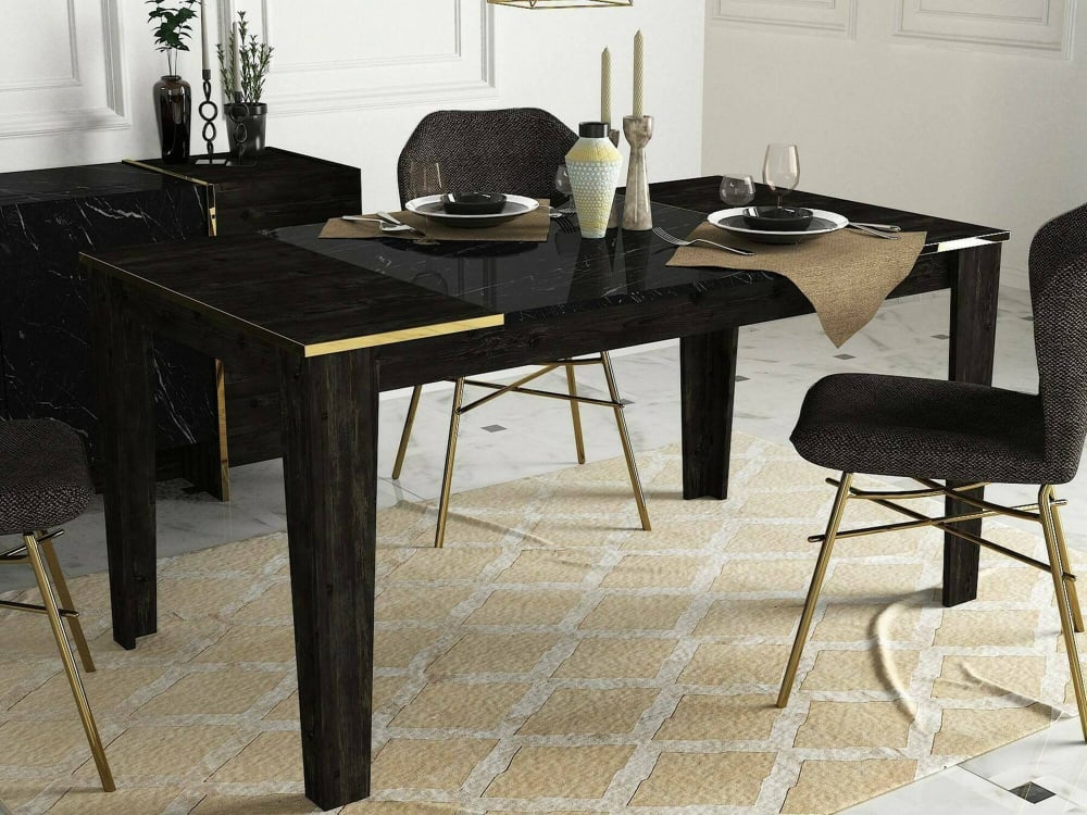 Esstisch Holzeffekt schwarzes gold 145x85 h76 cm 145x76x85cm Holz Schwarz Dmora Möbel Esszimmermöbel Esstische