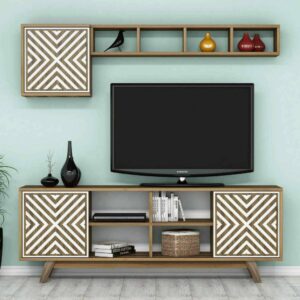 TV-Schrank aus Nussbaum-Dekor-Holz 160x56x35cm Holz Braun Dmora Möbel Wohnzimmermöbel TV-Möbel