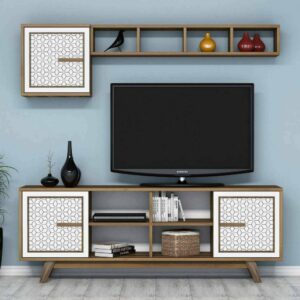 TV-Schrank aus Edelfurnier in Walnussbraun 160x56x35cm Holz Braun Dmora Möbel Wohnzimmermöbel TV-Möbel