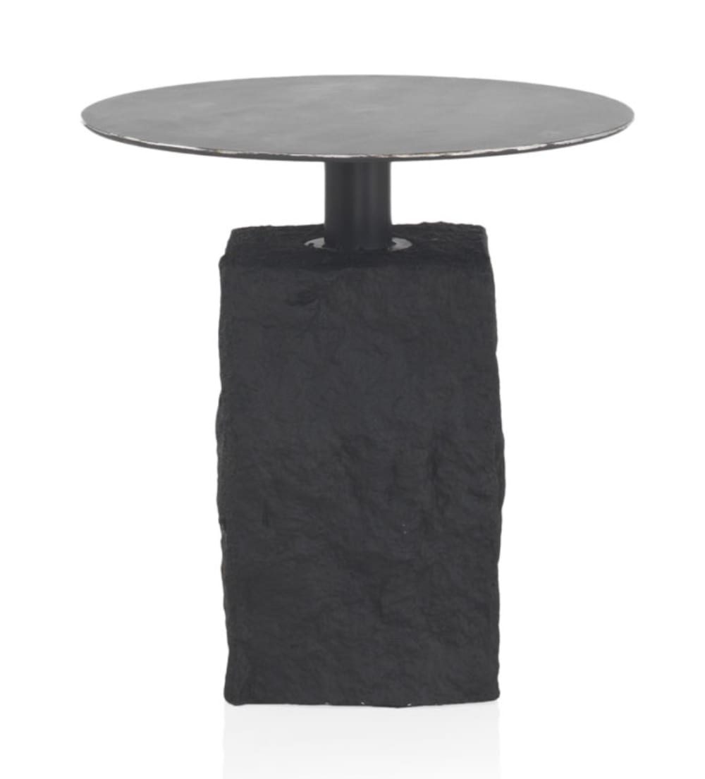 Runder Beistelltisch mit Sockel aus Mgo-Polyharz 60x62x60cm Spanplatte Schwarz GEESE HOME Möbel Wohnzimmermöbel Couchtische