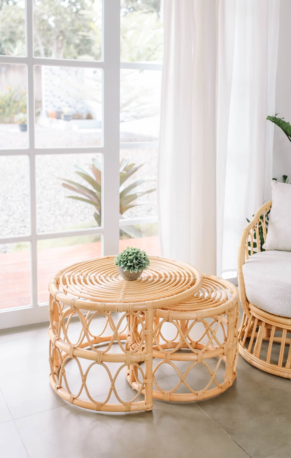 Couchtische (2er Set) aus Rattan 60x41x60cm Rattan Braun Nordlys Möbel Wohnzimmermöbel Couchtische