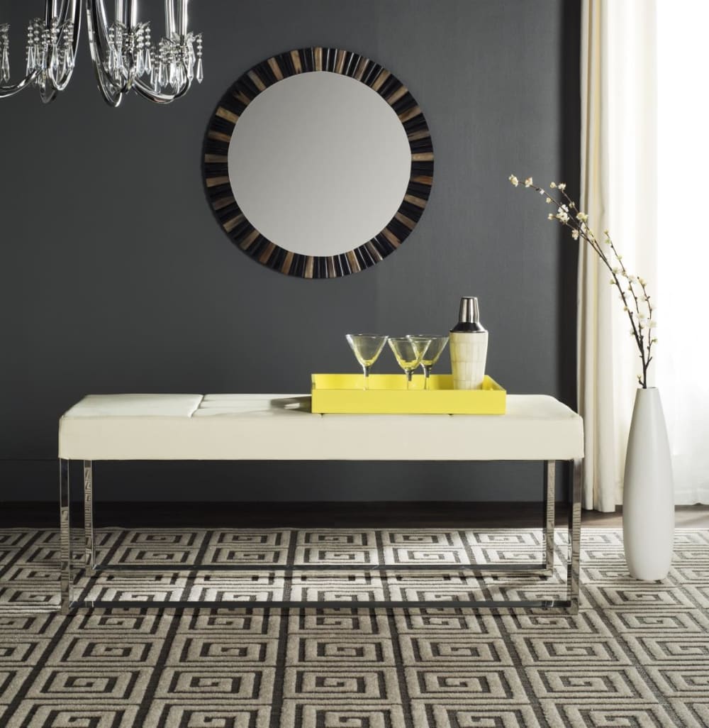 Bänke aus Rostfreier Stahl Weiß 120x48x50cm Edelstahl Weiß Safavieh Möbel Esszimmermöbel Sitzbank und Holzbank