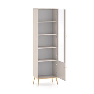 Geschirrschrank mit 2 Türen, Kaschmir, 190cm 22x190x40cm Spanplatte Beige Petits meubles Möbel Esszimmermöbel Vitrine und Vitrinenschrank