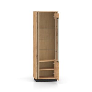 Geschirrschrank mit 1 Tür, Holzoptik, 200cm 65x200x40cm Spanplatte Beige Petits meubles Möbel Esszimmermöbel Vitrine und Vitrinenschrank