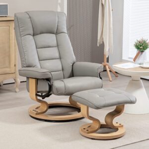 Schwingdreh-Sessel mit Fußstütze & Grauholz 76x104x85cm PVC - Polyvinlychlorid Grau Homcom Sofas und Sessel Sessel, Poufs und Fußbänke Sessel