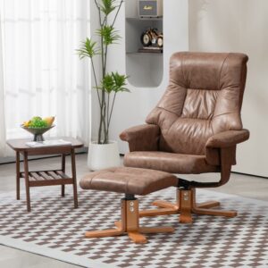 Fauteuil relax dossier inclinable repose-pied bois tissu taupe clair 78x109x83cm PES - Polyester Braun Homcom Sofas und Sessel Sessel, Poufs und Fußbänke Sessel