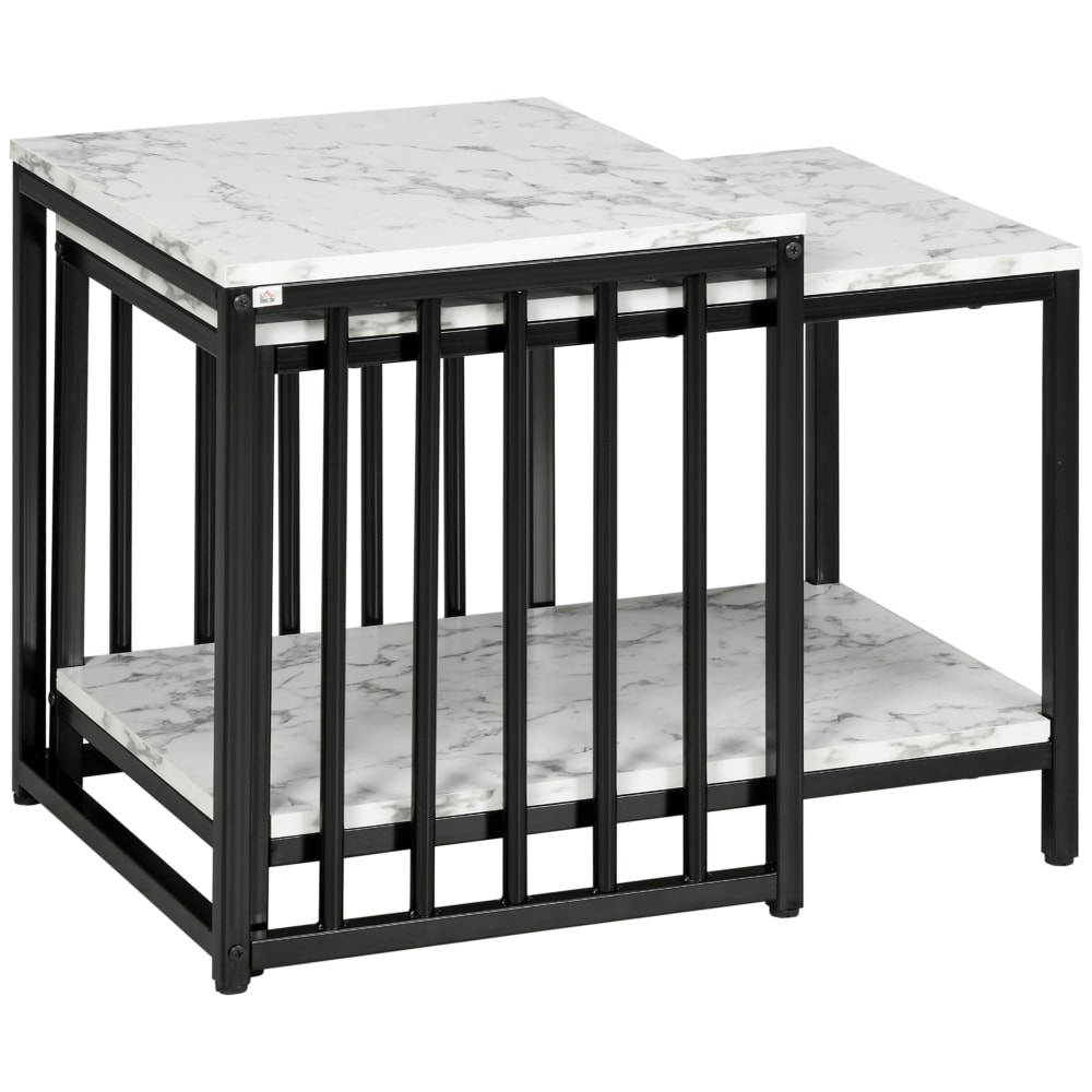 wohnli-moebel-suche-M24136126 Wohnli Möbelsuche - Lot de 2 tables basses gigognes design acier noir aspect marbre blanc