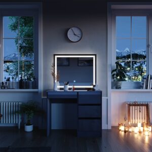 Schminktisch mit LED- Spiegel Anthrazit 90x75cm 90x75x40cm Spanplatte Schwarz Vicco Möbel Schlafzimmermöbel Schminktische