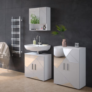 wohnli-moebel-suche-M24137042-1 Midischrank Weiß Hochglanz mit Einsätzen 60x81cm 60x81x30cm Spanplatte Weiß Vicco Möbel Badezimmermöbel