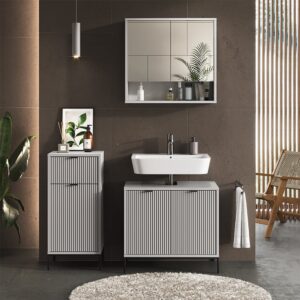 wohnli-moebel-suche-M24137053-1 Badschrank mit Tür und Schublade Grau 40x87cm 40x87x35cm Spanplatte Grau Vicco Möbel Badezimmermöbel