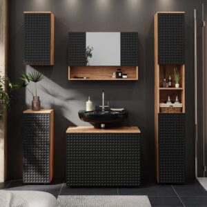 wohnli-moebel-suche-M24137059-1 Midischrank mit 1 Schublade 2 Fächer Badezimmer Anthrazit gepunktet 30x81x30cm Spanplatte Schwarz Vicco Möbel Badezimmermöbel