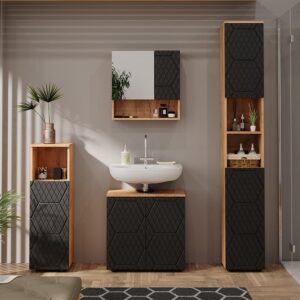wohnli-moebel-suche-M24137081-1 Midischrank Anthrazit mit Wabenstruktur 30x95cm 30x95x30cm Spanplatte Schwarz Vicco Möbel Badezimmermöbel