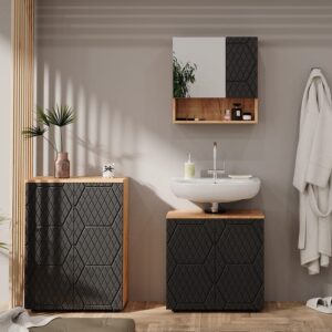 wohnli-moebel-suche-M24137236-1 Midischrank Anthrazit mit Wabenstruktur 60x81cm 60x81x30cm Spanplatte Schwarz Vicco Möbel Badezimmermöbel