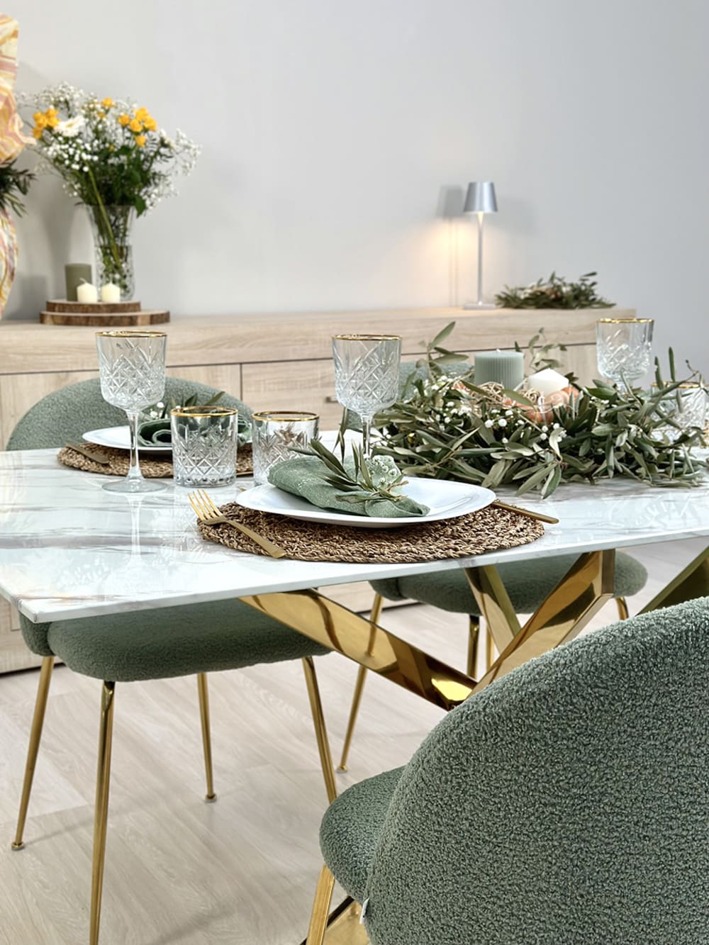 Innen-Tisch 160x90cm Glasplatte weißer Marmor/gold 160x76x90cm Glas Weiß Siediti Fuori e Dentro Möbel Esszimmermöbel Esstische