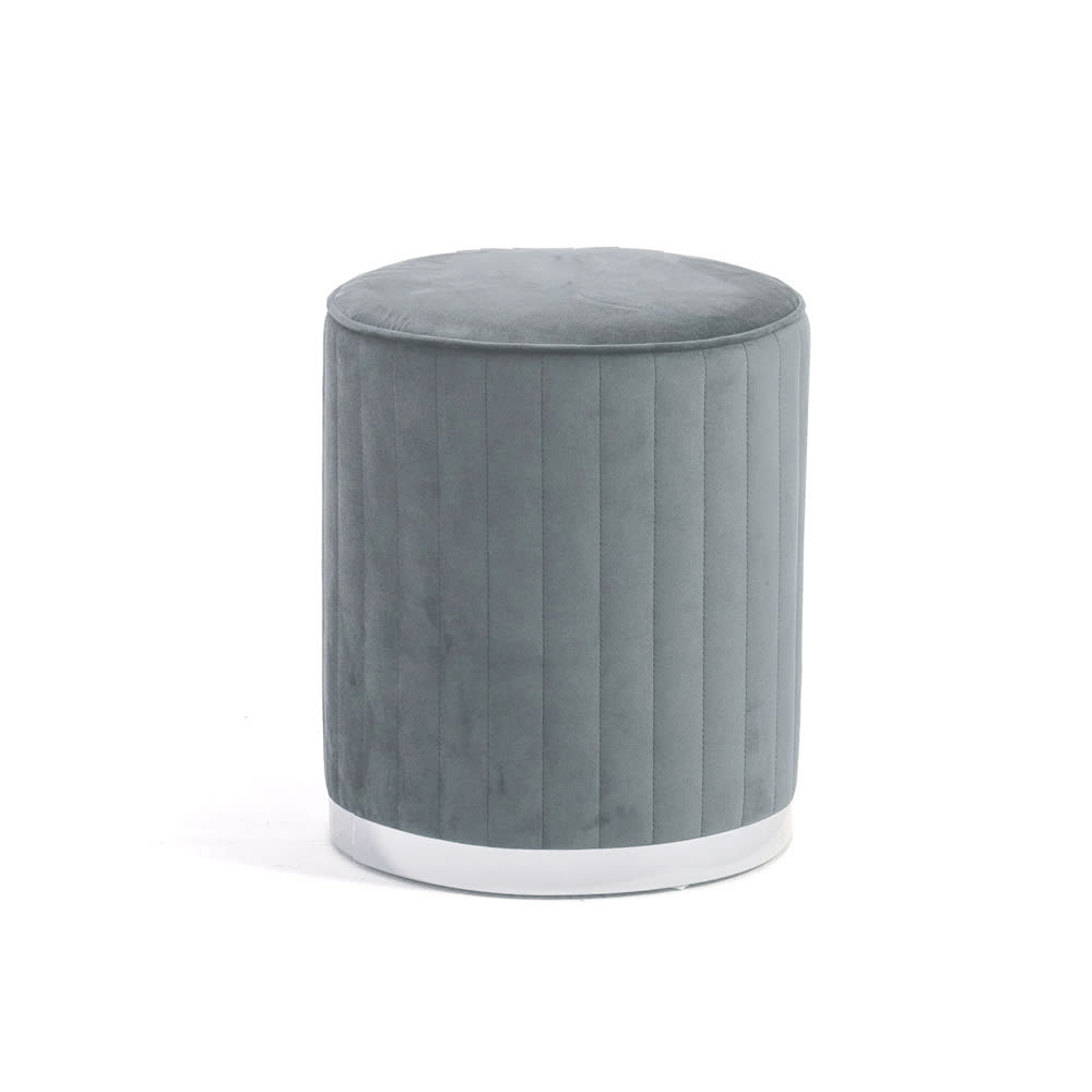 Wohnli Möbelsuche - Gesteppter Samthocker mit Chromfuß dunkelgrau/silber