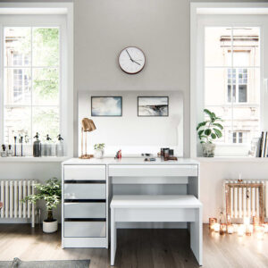 wohnli-moebel-suche-M24137706-1 Schminktisch mit Bank Weiß 120x75cm 120x75x55cm Spanplatte Weiß Vicco Möbel Schlafzimmermöbel Schminktische