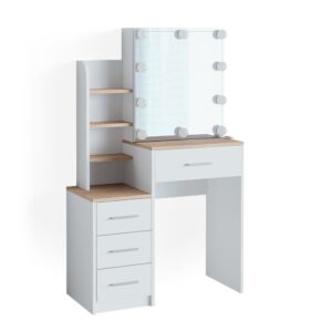 wohnli-moebel-suche-M24137712 Wohnli Möbelsuche - Schminktisch mit LED Beleuchtung Weiß/Sonoma 80x131.6cm