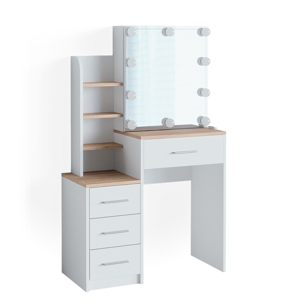 wohnli-moebel-suche-M24137712 Wohnli Möbelsuche - Schminktisch mit LED Beleuchtung Weiß/Sonoma 80x131.6cm