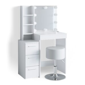 wohnli-moebel-suche-M24137718 Wohnli Möbelsuche - Schminktisch mit LED Beleuchtung und Hocker Weiß 80x127.4cm