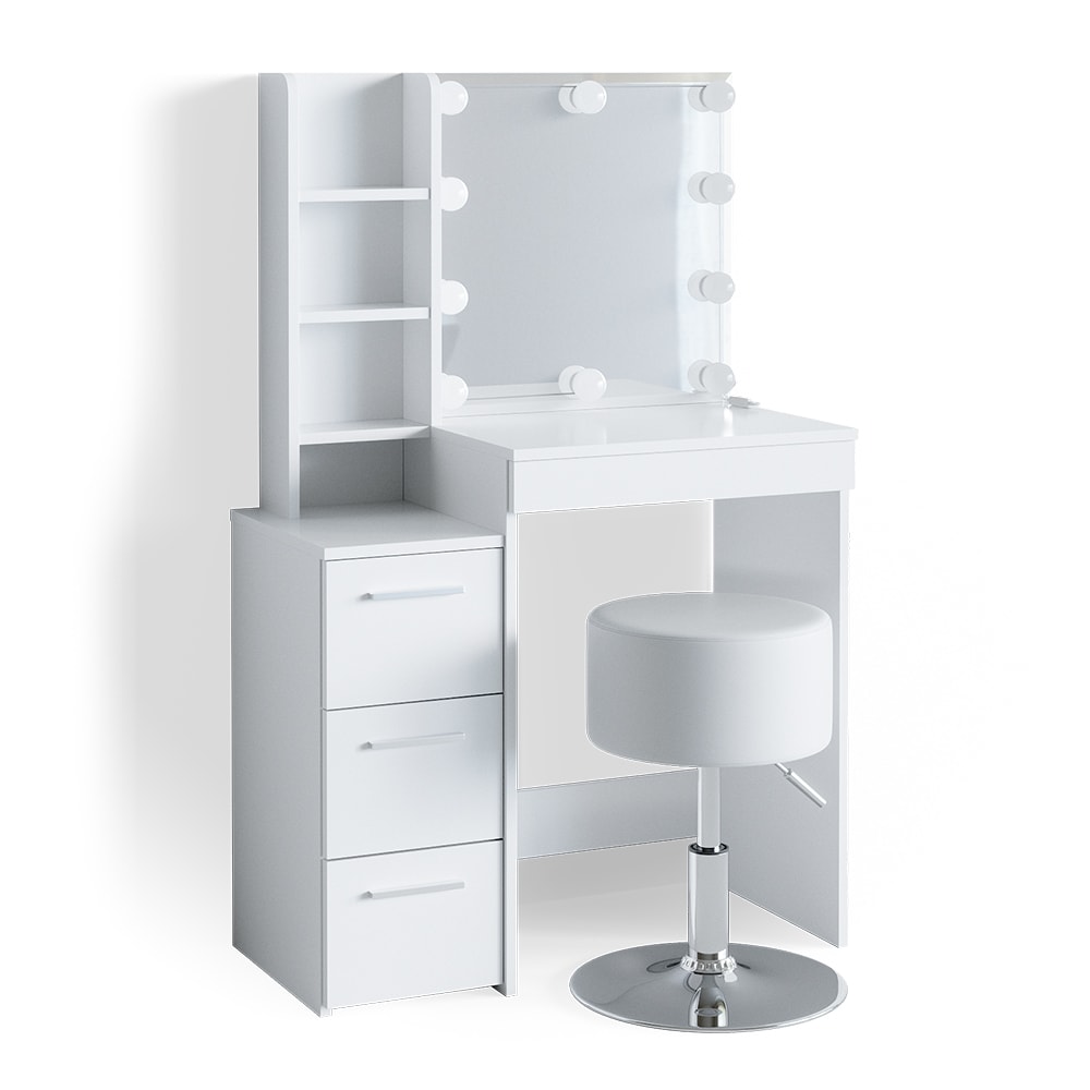 wohnli-moebel-suche-M24137718 Wohnli Möbelsuche - Schminktisch mit LED Beleuchtung und Hocker Weiß 80x127.4cm