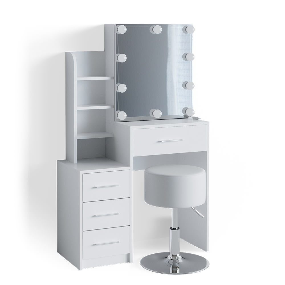 wohnli-moebel-suche-M24137742 Wohnli Möbelsuche - Schminktisch mit LED Beleuchtung und Hocker Weiß 80x131.6cm