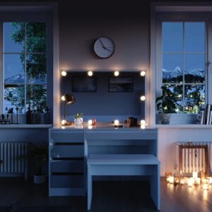 wohnli-moebel-suche-M24137745-1 Schminktisch mit LED Beleuchtung und Bank Weiß 120x75cm 120x75x55cm Spanplatte Weiß Vicco Möbel Schlafzimmermöbel Schminktische