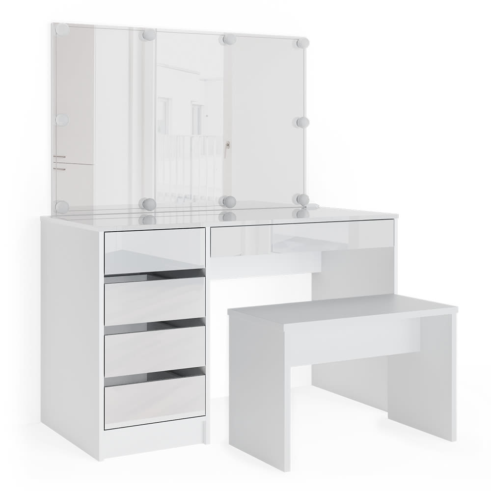 wohnli-moebel-suche-M24137745 Wohnli Möbelsuche - Schminktisch mit LED Beleuchtung und Bank Weiß 120x75cm