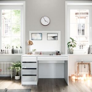 wohnli-moebel-suche-M24137747-1 Schminktisch Weiß 120x75cm 120x75x55cm Spanplatte Weiß Vicco Möbel Schlafzimmermöbel Schminktische